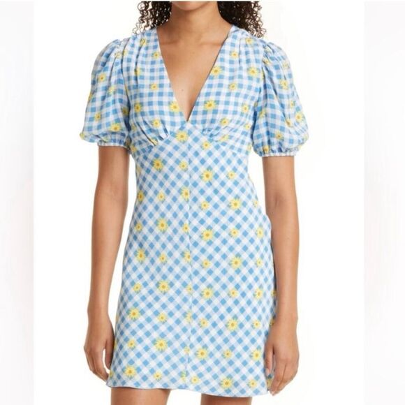 STAUD Dresses & Skirts - Staud Milla Print Mini Dress Gingham Daisy Plaid Size 4